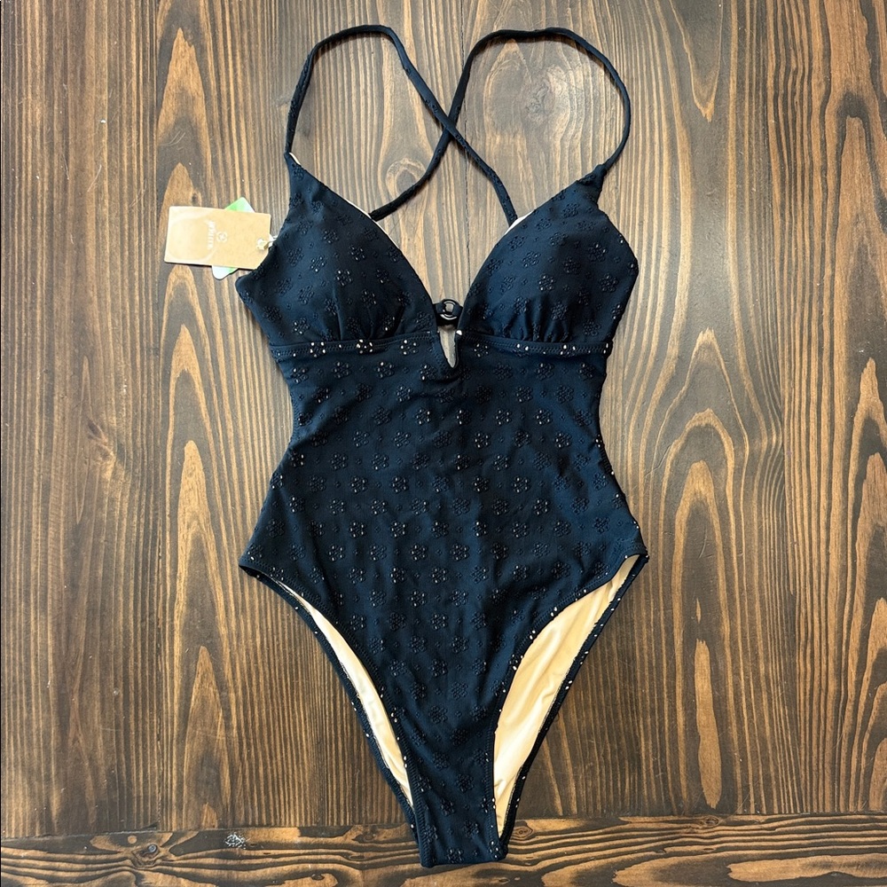 NWT Berlook Womens Black Floral Cutout One Piece Swimsuit Size Large - Picture 4 of 13